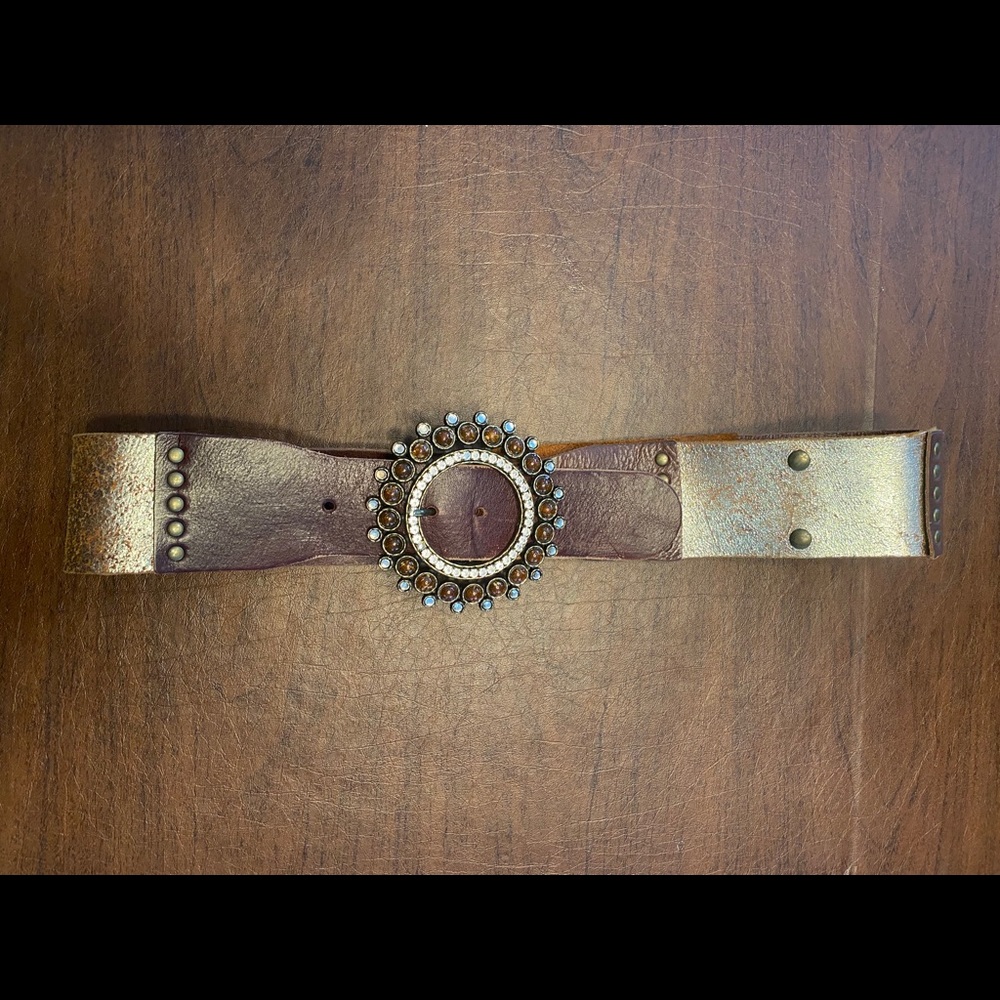 Vera Pelle Amber Stone Brown Patches Leather Belt